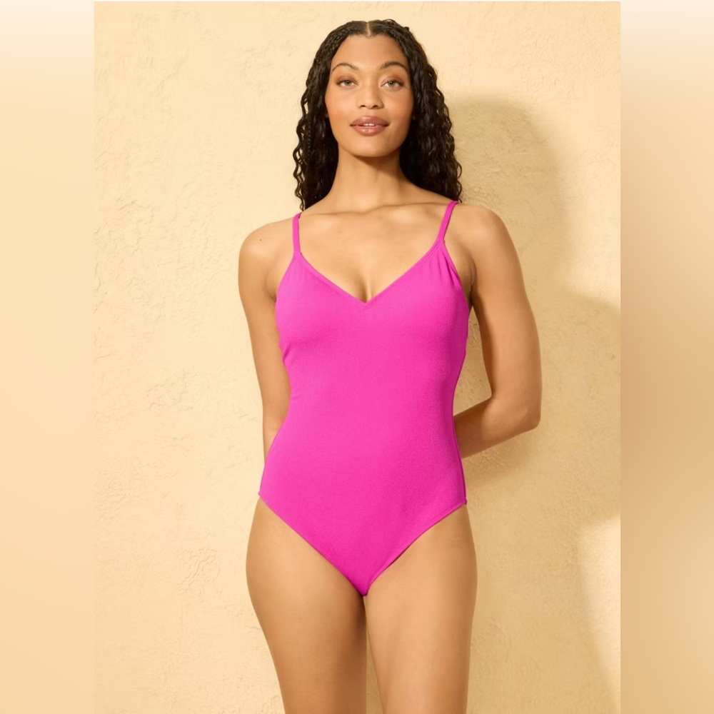 Shade & Shore - Women’s Micro Crinkle V Neck One Piece Swimsuit